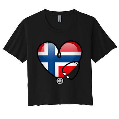 Norway Flag Norwegian Nurse Stethoscope Heart Women's Crop Top Tee