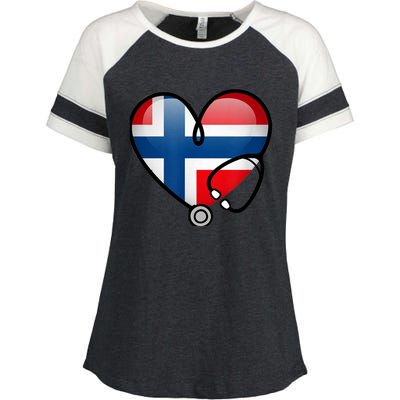 Norway Flag Norwegian Nurse Stethoscope Heart Enza Ladies Jersey Colorblock Tee