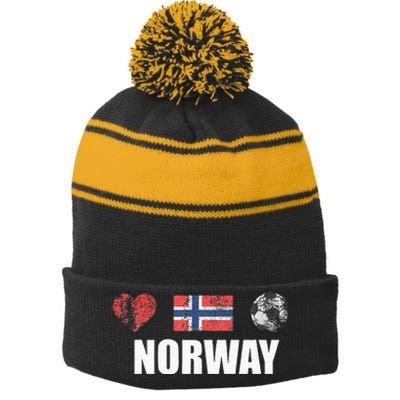 Norway Football Stripe Pom Pom Beanie