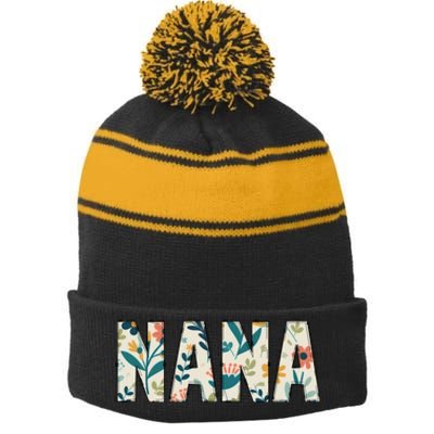 Nana Floral Stripe Pom Pom Beanie