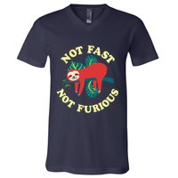 Not Fast Not Furious Cute Sloth Funny Trending Memes V-Neck T-Shirt