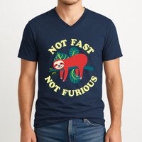 Not Fast Not Furious Cute Sloth Funny Trending Memes V-Neck T-Shirt