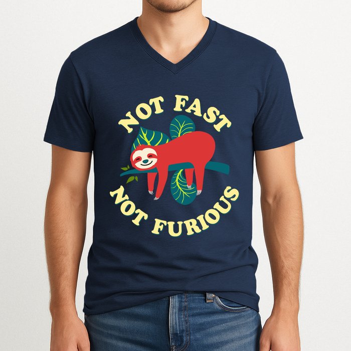 Not Fast Not Furious Cute Sloth Funny Trending Memes V-Neck T-Shirt