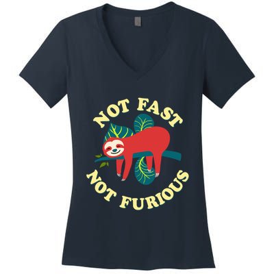 Not Fast Not Furious Cute Sloth Funny Trending Memes Women's V-Neck T-Shirt