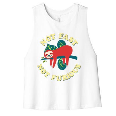 Not Fast Not Furious Cute Sloth Funny Trending Memes Women's Racerback Cropped Tank