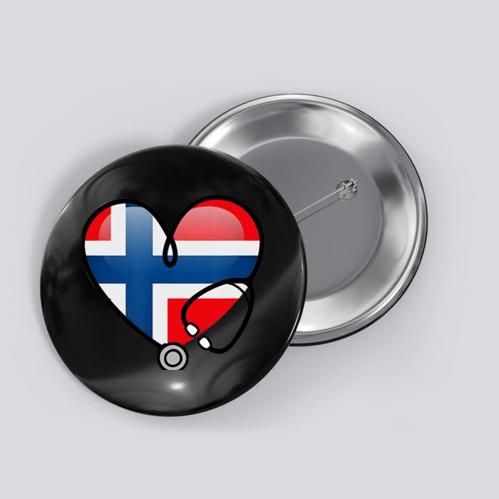 Norway Flag Norwegian Nurse Stethoscope Heart Button