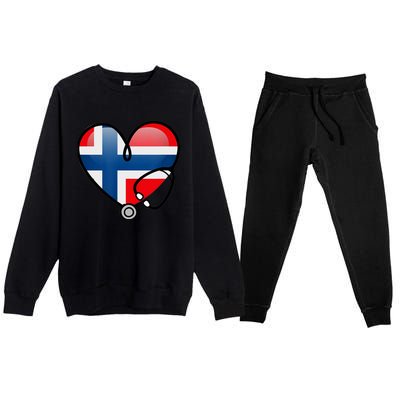 Norway Flag Norwegian Nurse Stethoscope Heart Premium Crewneck Sweatsuit Set