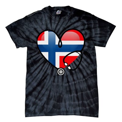 Norway Flag Norwegian Nurse Stethoscope Heart Tie-Dye T-Shirt