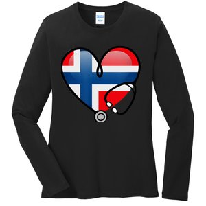 Norway Flag Norwegian Nurse Stethoscope Heart Ladies Long Sleeve Shirt