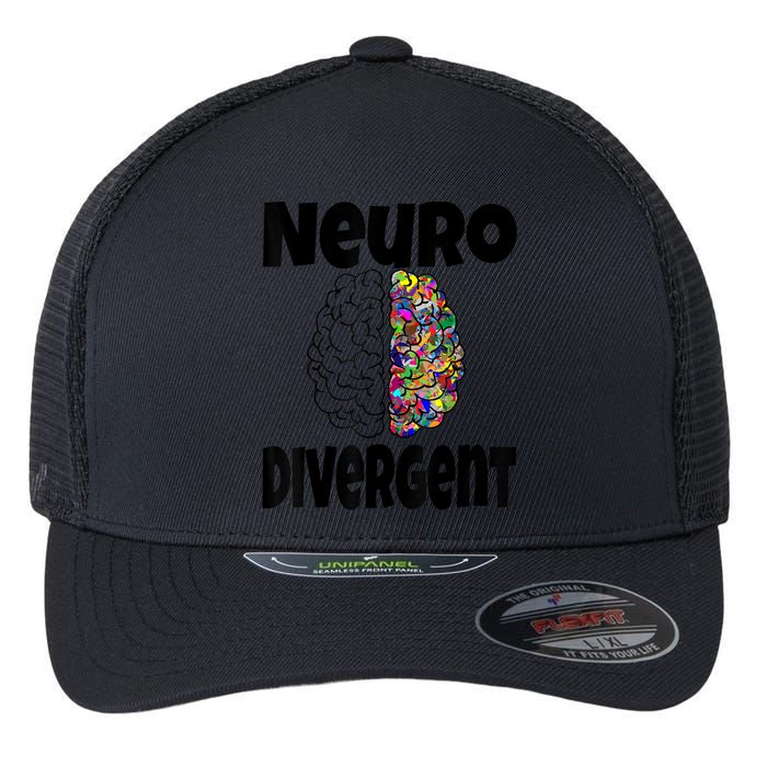Neurodivergent Funny Neurodiversity Brain Design Autism ADHD Flexfit Unipanel Trucker Cap