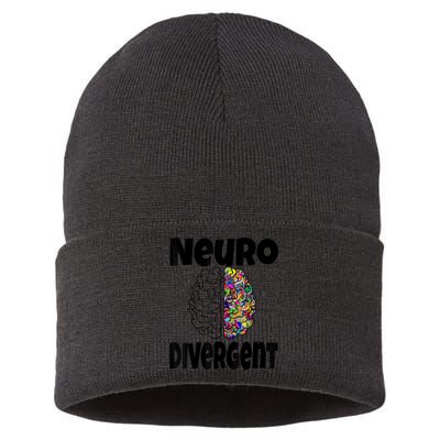Neurodivergent Funny Neurodiversity Brain Design Autism ADHD Sustainable Knit Beanie