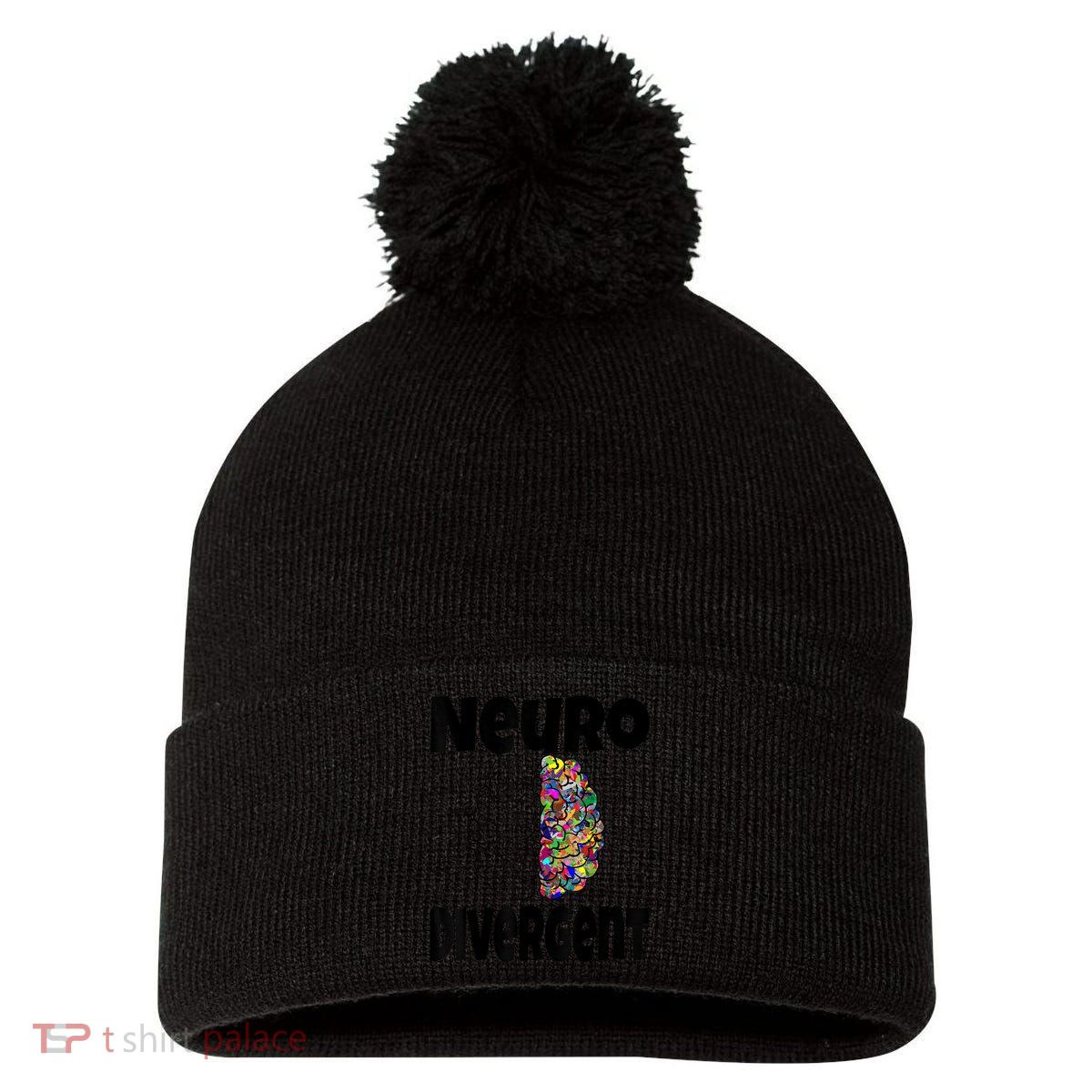 Neurodivergent Funny Neurodiversity Brain Design Autism ADHD Pom Pom 12in Knit Beanie