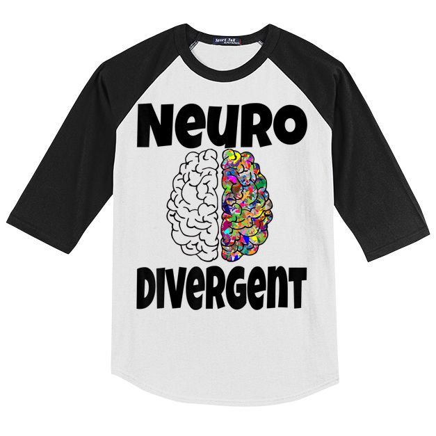 Neurodivergent Funny Neurodiversity Brain Design Autism ADHD Kids Colorblock Raglan Jersey