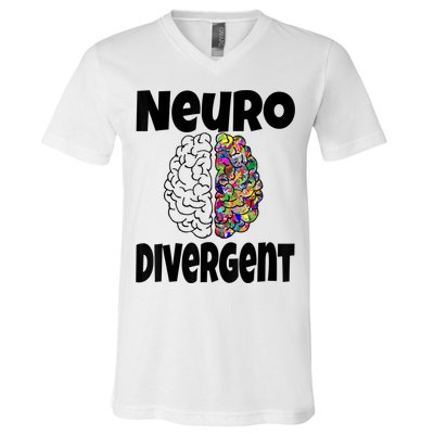 Neurodivergent Funny Neurodiversity Brain Design Autism ADHD V-Neck T-Shirt