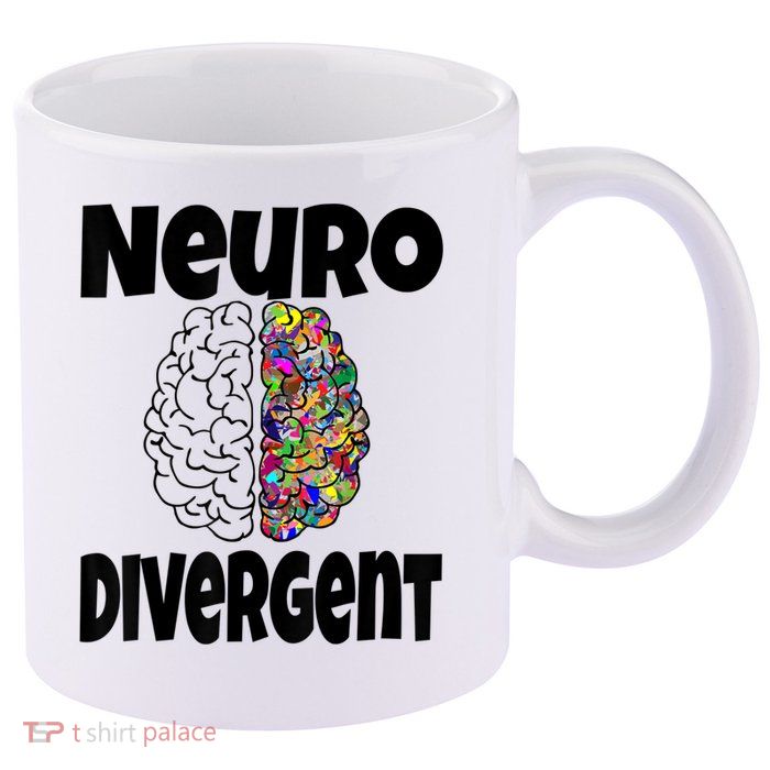 Neurodivergent Funny Neurodiversity Brain Design Autism ADHD 11oz C Handle Ceramic Mug