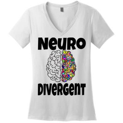 Neurodivergent Funny Neurodiversity Brain Design Autism ADHD Women's V-Neck T-Shirt