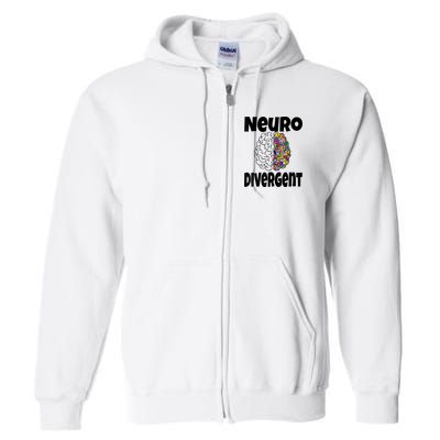 Neurodivergent Funny Neurodiversity Brain Design Autism ADHD Full Zip Hoodie
