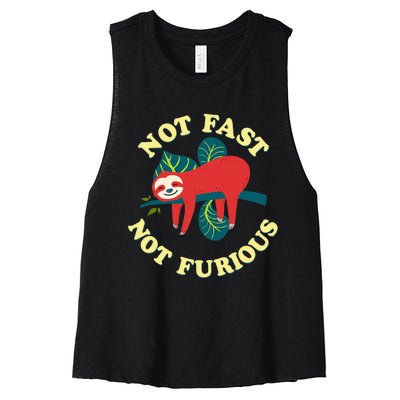 Not Fast Not Furious Cute Sloth Funny Trending Memes Women's Racerback Cropped Tank