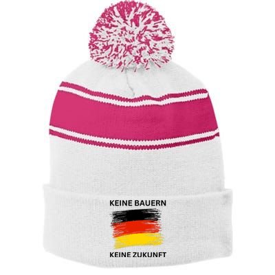 No Farmers No Future German Protest Stripe Pom Pom Beanie