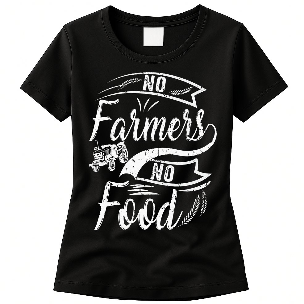 No Farmers No Food Barnyard Harvest Farming Barn Cattle Womens T-Shirt