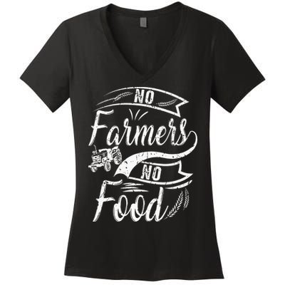 No Farmers No Food Barnyard Harvest Farming Barn Cattle Women's V-Neck T-Shirt