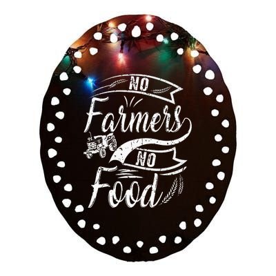 No Farmers No Food Barnyard Harvest Farming Barn Cattle Ceramic Oval Ornament