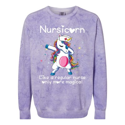 Nursicorn Funny Nurse Dabbing Unicorn Nursing Gift Colorblast Crewneck Sweatshirt