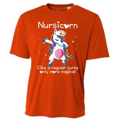 Nursicorn Funny Nurse Dabbing Unicorn Nursing Gift Cooling Performance Crew T-Shirt