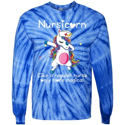 Nursicorn Funny Nurse Dabbing Unicorn Nursing Gift Tie-Dye Long Sleeve Shirt