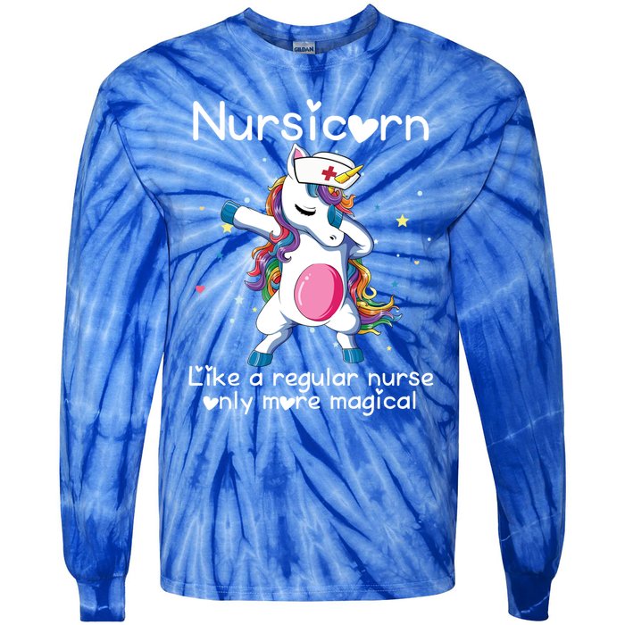 Nursicorn Funny Nurse Dabbing Unicorn Nursing Gift Tie-Dye Long Sleeve Shirt