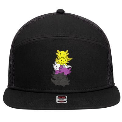 Nonbinary Flag Non Binary Pride LGBTQ Axolotl  7 Panel Mesh Trucker Snapback Hat