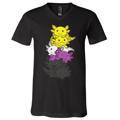 Nonbinary Flag Non Binary Pride LGBTQ Axolotl  V-Neck T-Shirt