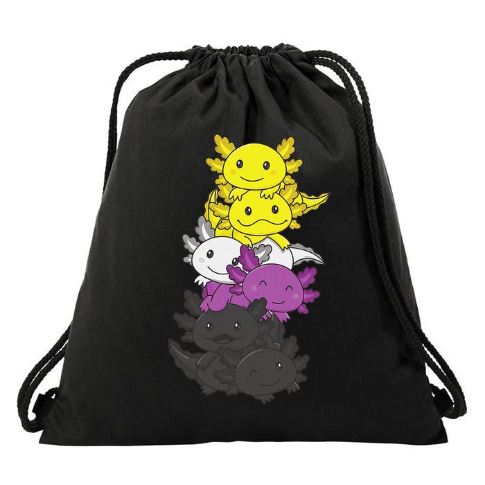 Nonbinary Flag Non Binary Pride LGBTQ Axolotl  Drawstring Bag
