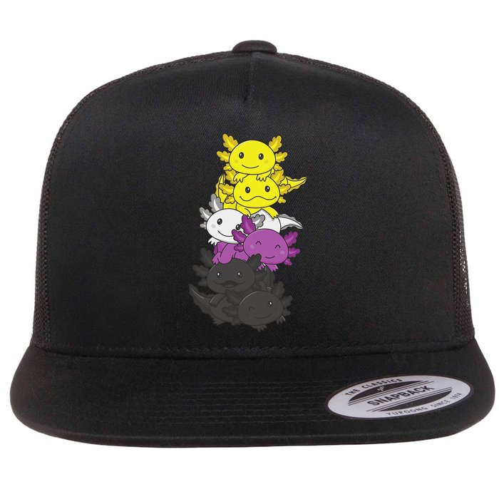 Nonbinary Flag Non Binary Pride LGBTQ Axolotl  Flat Bill Trucker Hat