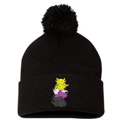 Nonbinary Flag Non Binary Pride LGBTQ Axolotl  Pom Pom 12in Knit Beanie