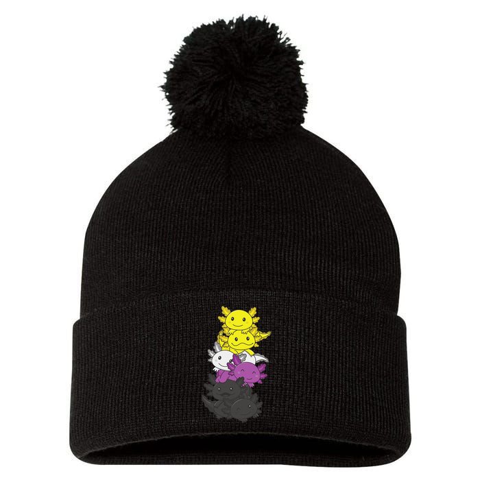 Nonbinary Flag Non Binary Pride LGBTQ Axolotl  Pom Pom 12in Knit Beanie