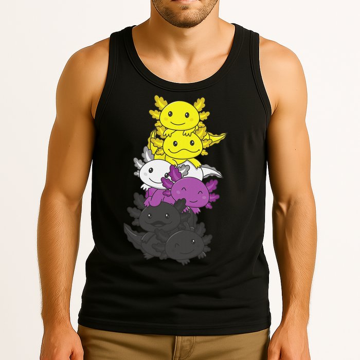 Nonbinary Flag Non Binary Pride LGBTQ Axolotl  Tank Top