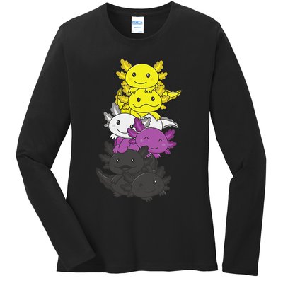 Nonbinary Flag Non Binary Pride LGBTQ Axolotl  Ladies Long Sleeve Shirt