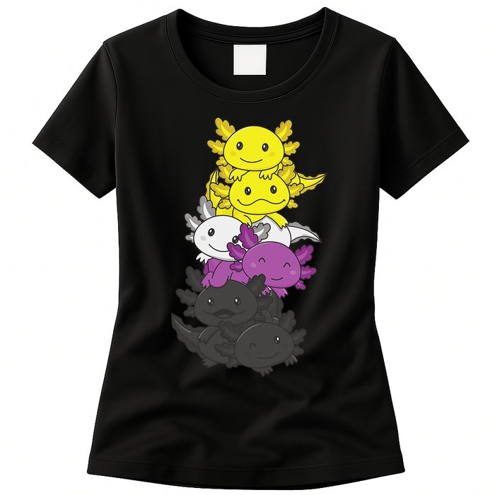 Nonbinary Flag Non Binary Pride LGBTQ Axolotl  Womens T-Shirt