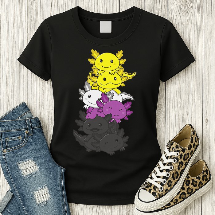Nonbinary Flag Non Binary Pride LGBTQ Axolotl  Womens T-Shirt