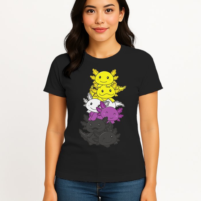 Nonbinary Flag Non Binary Pride LGBTQ Axolotl  Womens T-Shirt