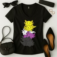 Nonbinary Flag Non Binary Pride LGBTQ Axolotl  Women's V-Neck T-Shirt