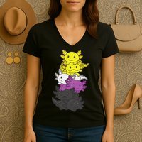 Nonbinary Flag Non Binary Pride LGBTQ Axolotl  Women's V-Neck T-Shirt