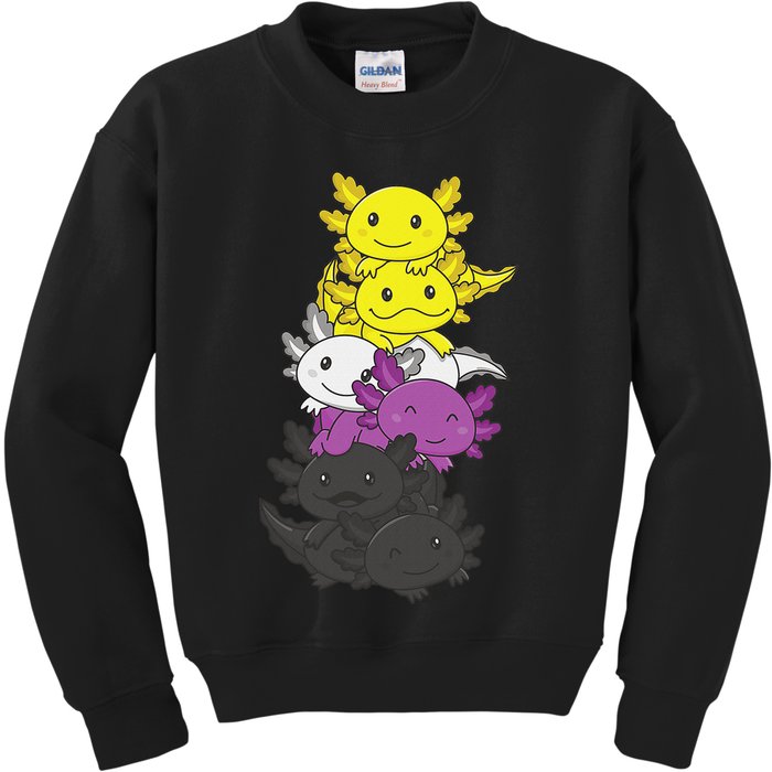 Nonbinary Flag Non Binary Pride LGBTQ Axolotl  Kids Sweatshirt