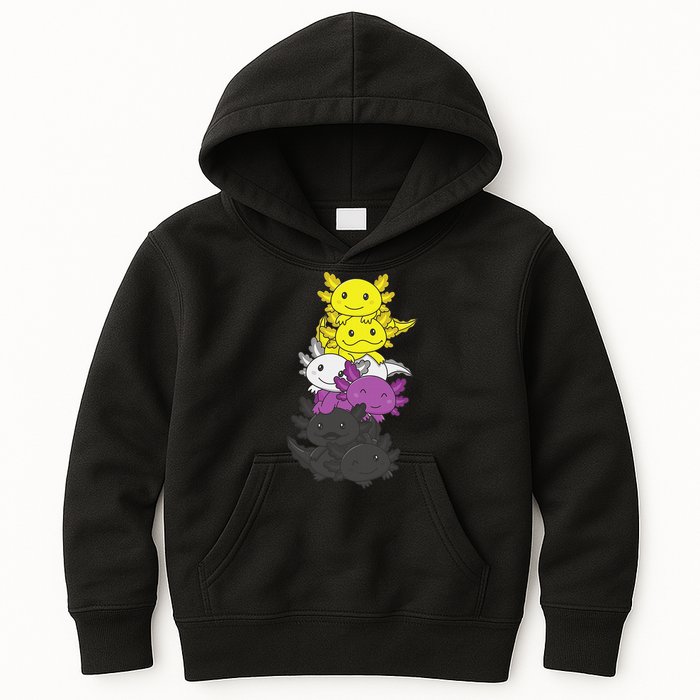 Nonbinary Flag Non Binary Pride LGBTQ Axolotl  Kids Hoodie