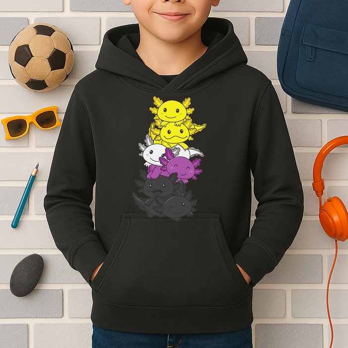 Nonbinary Flag Non Binary Pride LGBTQ Axolotl  Kids Hoodie