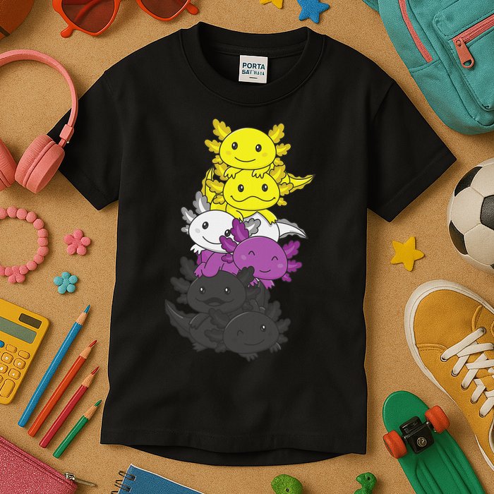 Nonbinary Flag Non Binary Pride LGBTQ Axolotl  Kids T-Shirt