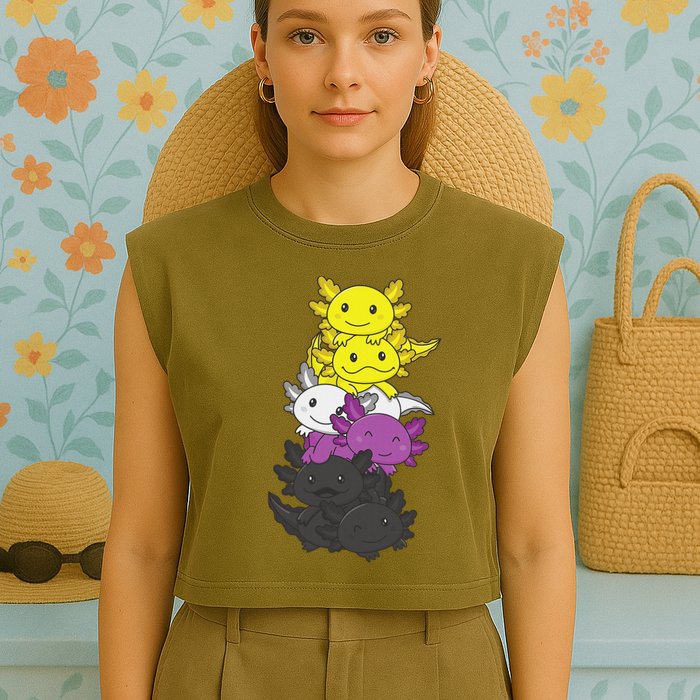 Nonbinary Flag Non Binary Pride LGBTQ Axolotl  Garment-Dyed Women's Muscle Tee