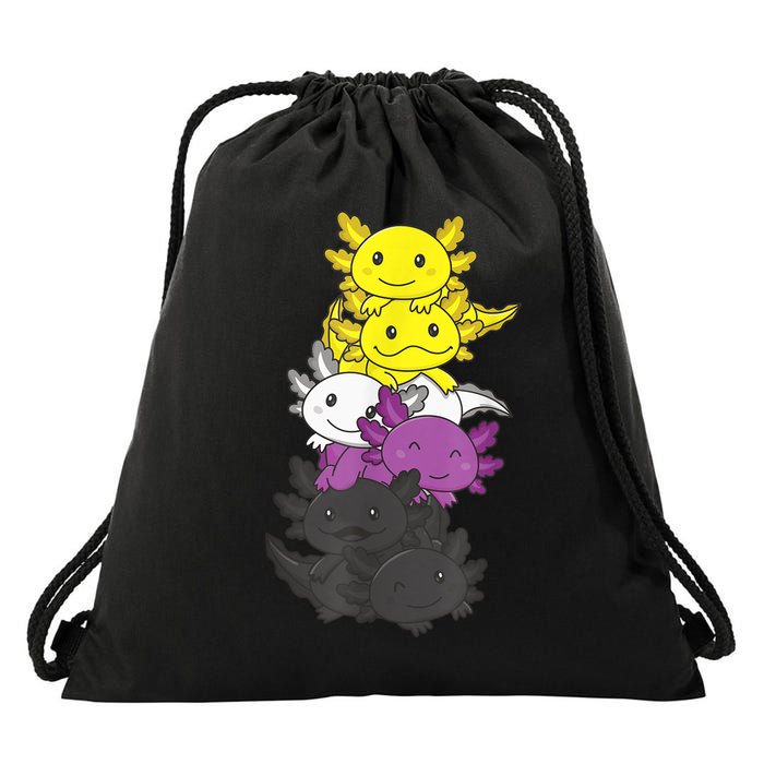 Nonbinary Flag Non Binary Pride LGBTQ Axolotl Drawstring Bag