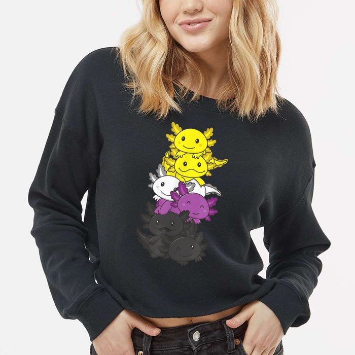 Nonbinary Flag Non Binary Pride LGBTQ Axolotl Cropped Pullover Crew